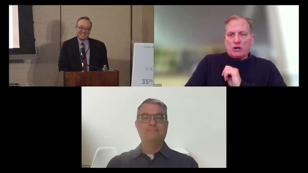 three men on a virtual call