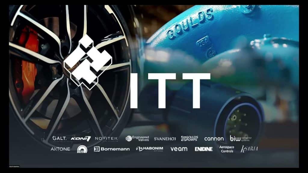 ITT logo on top of a tire wheel and other company logos underneath
