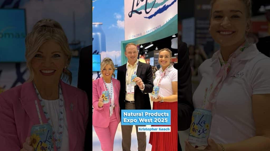 Natural Products Expo West 2025 - Anaheim Convention Center commentary by Kristopher Keach, two women holding Lacroix cans