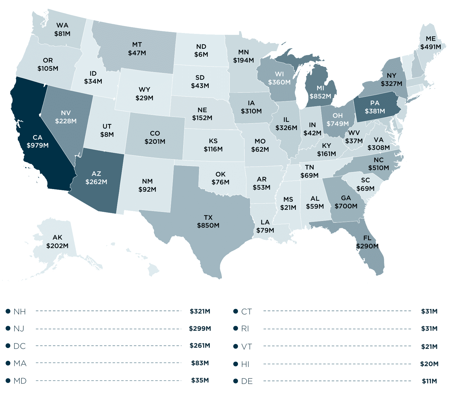 A map of the united states Description automatically generated